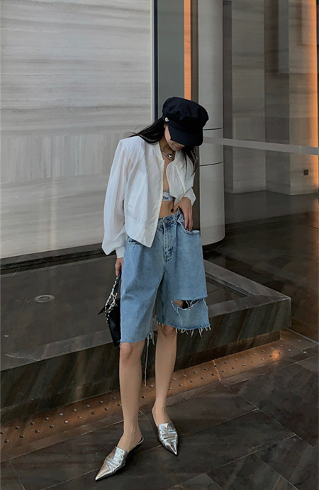 [INSS] Vintage denim shorts with holes 10065# LSL