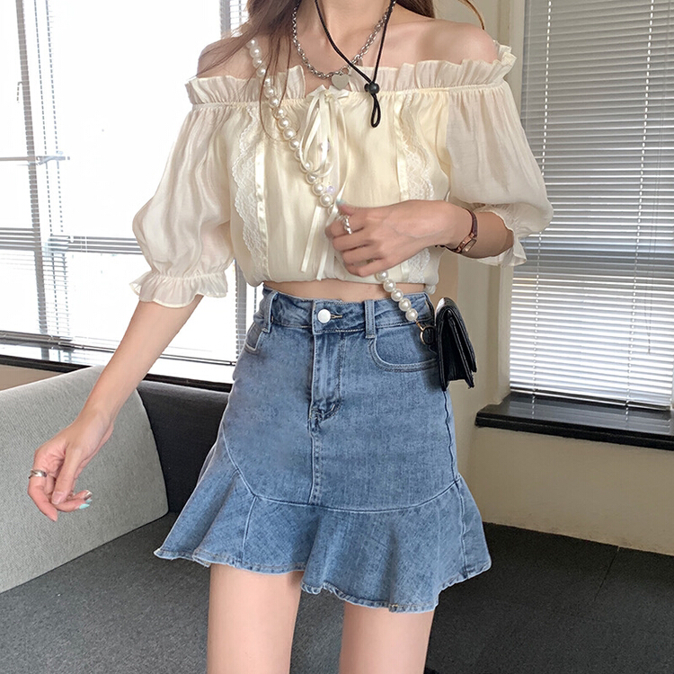 goods in stock! [timely rain] Hanfeng sweet ruffled hip wrapped denim skirt (only selling skirt) c3217# WPL