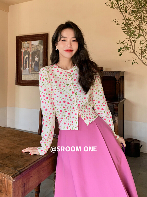 goods in stock! New year in early spring! [s.room] sweet aging broken flower knitted cardigan ml7076# LSL