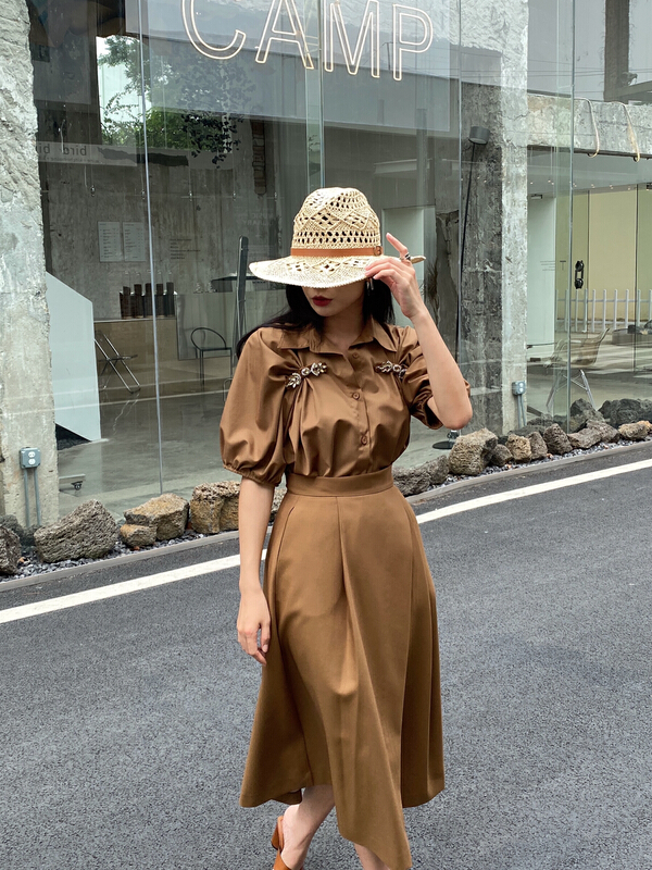 [GL] French Vintage bunched pleat lined blouse 3038# JJ