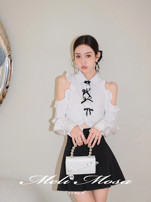 New year in early spring! [Alala] small group design bow tie off shoulder shirt (non detachable bow) s1292# JJ