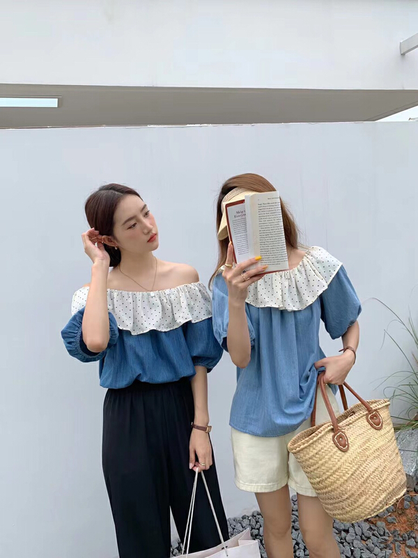 [Lina] Korean ruffled denim shirt 8935-1# zxx