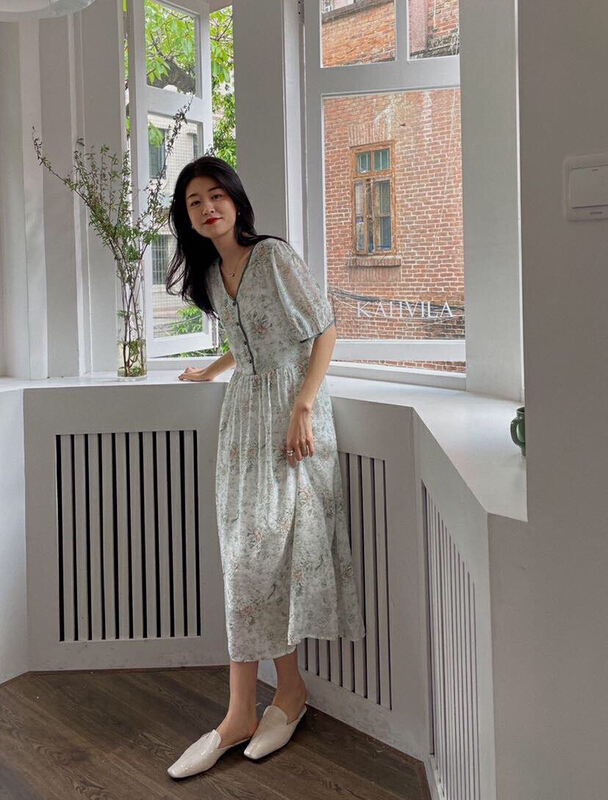 [soul] collar contrast floral comfortable dress at18187222l# CLS