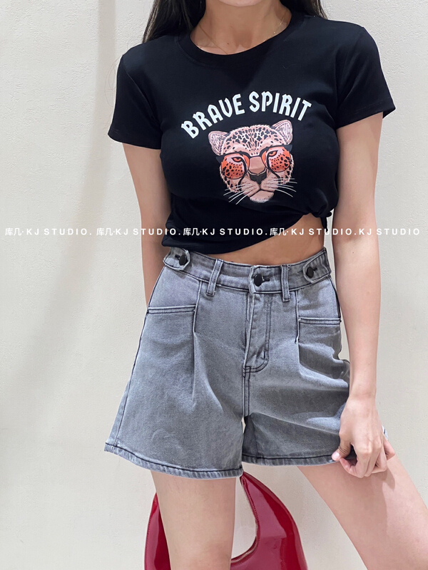 [kJ] Korean design high elastic adjustable waist denim shorts 2883# zxl