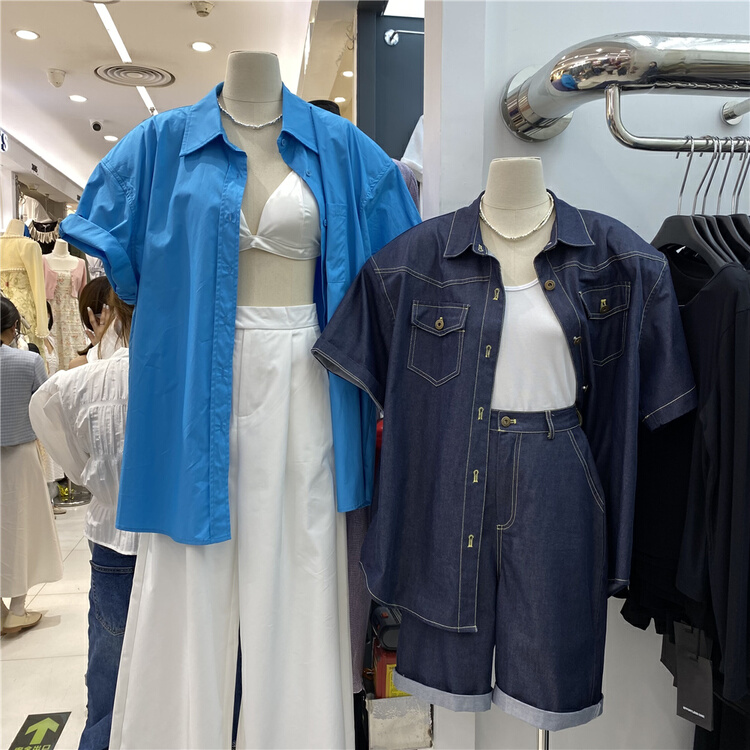 [effortless chic] shoulder pad fashion single breasted shirt 9228# zxl
