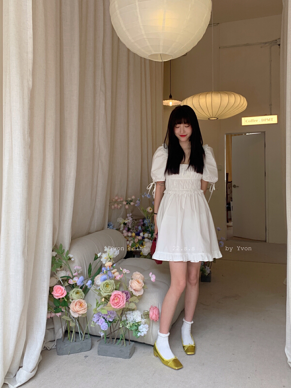 New in early summer! [Yiwan y.von] Korean style bubble sleeve square neck dress 9006# XJ