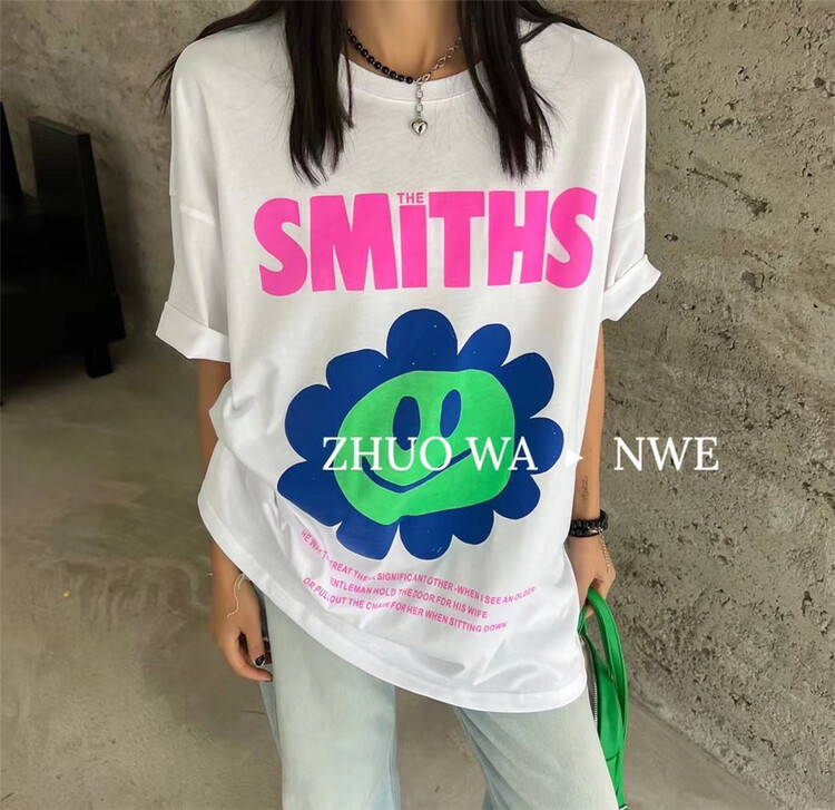 [buyer Yan Xuan zhuowa] Korean smiley face color contrast printing fashionable ins short sleeve T-shirt ys1-6087# Cl