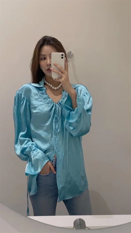 goods in stock! [holder] Korean solid color bandage design acetic acid shirt 8856-1# zxl