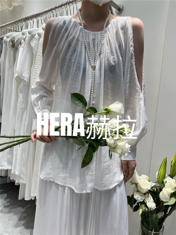 [Hera] pleated off shoulder fashion sunscreen shirt 22163# L