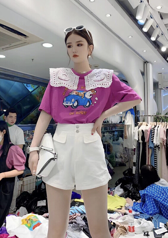 [wlady] Korean Navy collar sweet print short sleeve T-shirt 376# WTT