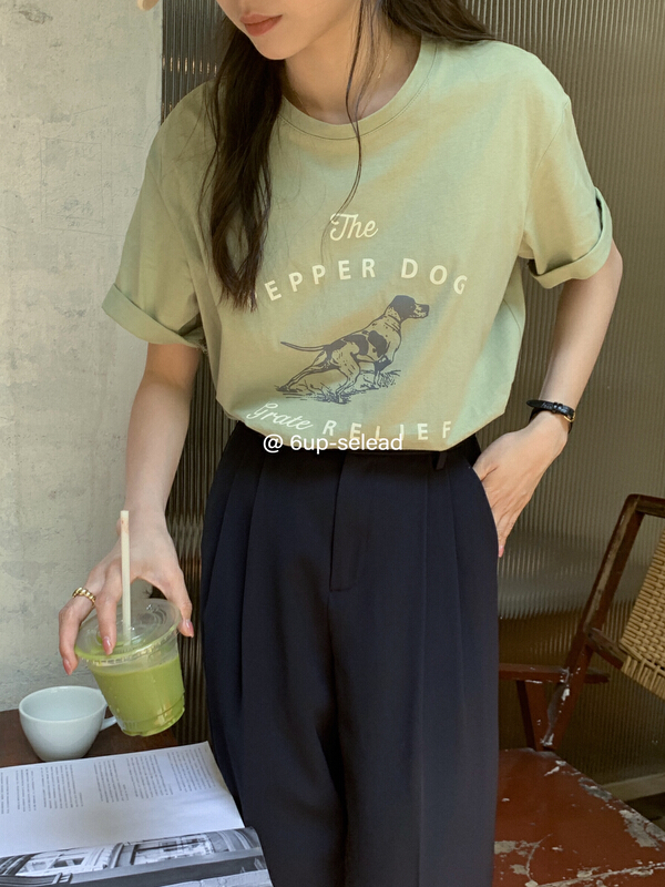 [6-up] Korean retro print personalized short sleeve T-shirt 68268# XJ