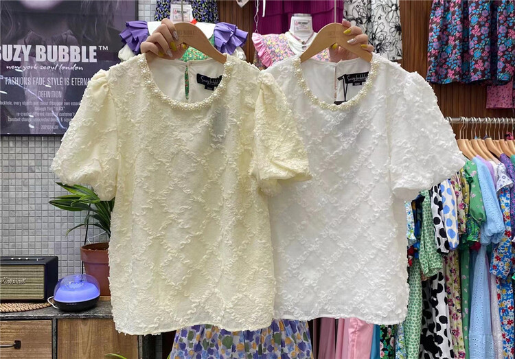 [N21] lady round neck bubble sleeve Beaded blouse ys1-182# WPL