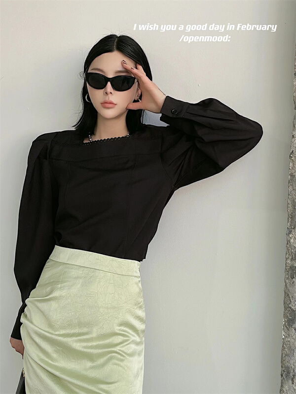 [open] Korean version square neck long sleeve shirt 3567# ozq