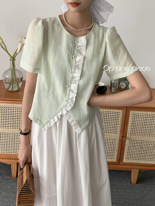[OP one piece] Korean style fungus side single breasted shirt op3155# hjy