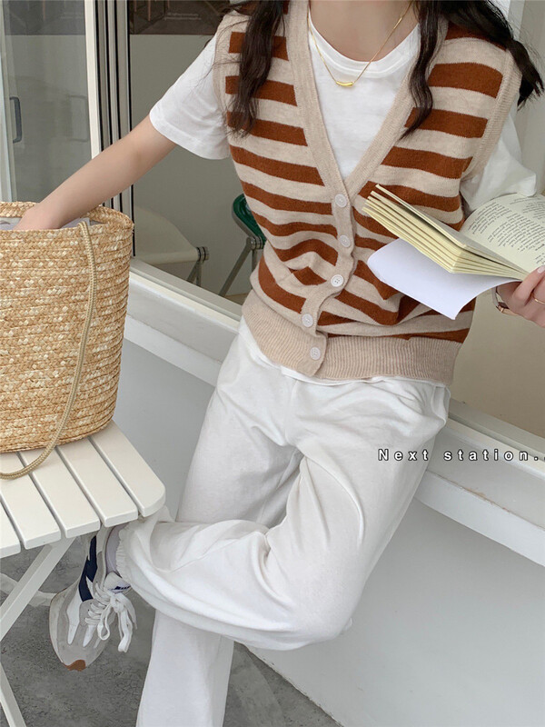 [next station] Vintage striped breasted vest (excluding inner lap) 22091# ZSY