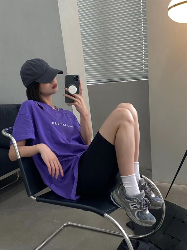 New in early summer! [black + white] Korean alphabet printing hollow out design Short Sleeve T-shirt 02729# lwy
