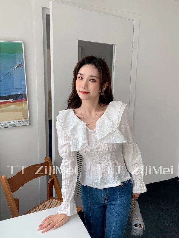 Spot! New in early spring! "My Beauty" Korean version of waist ruffled shirt 6200# HJY