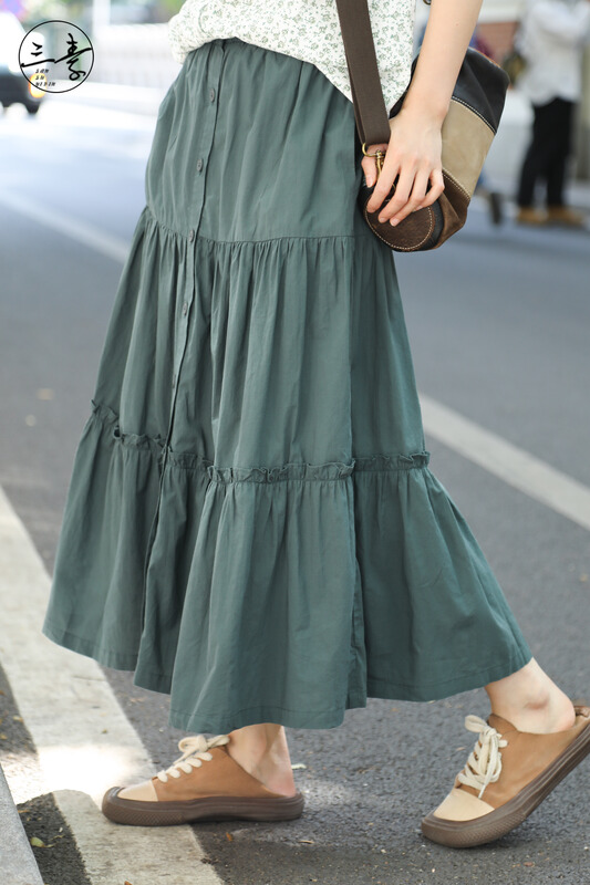[original of three plain clothes] simple temperament casual cake skirt 26223# XYJ