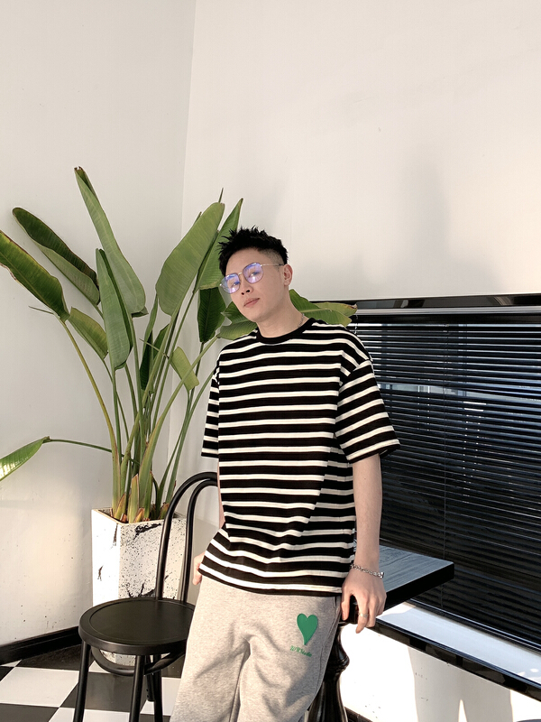 New in early summer! [Binli] round neck stripe versatile short sleeve T-shirt (excluding necklace) j317# ZZL