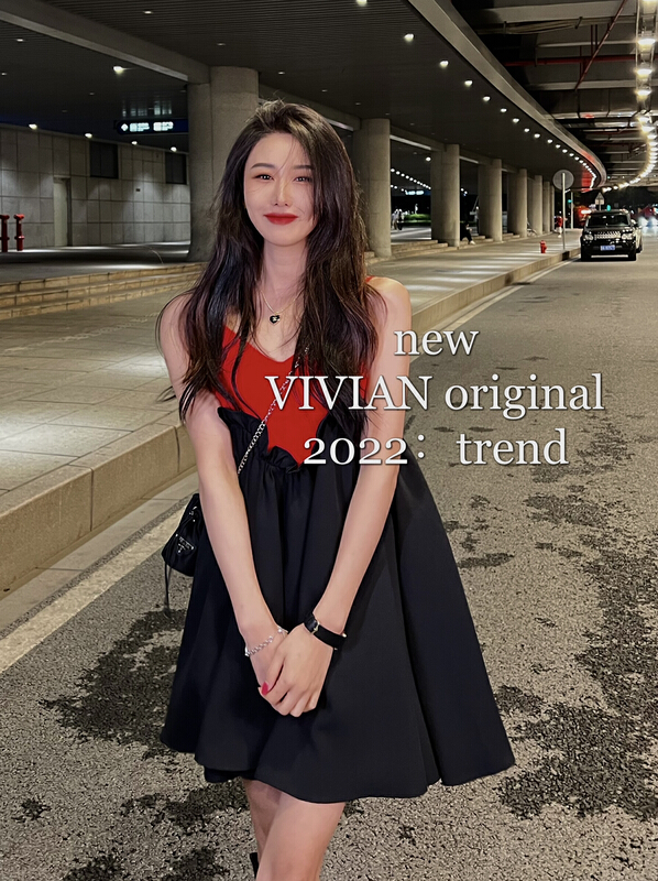 New in early summer! [Vivian] temperament fashion aging contrast dress 90150# zxx