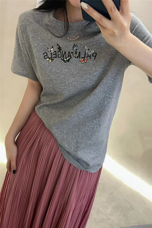 [Gu Shi] Korean casual bow print round neck short sleeve T-shirt 81005# hjy