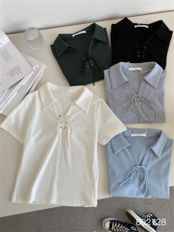 goods in stock! New year in early spring! [June] simple polo collar strap short sleeve T-shirt 802728# XYY