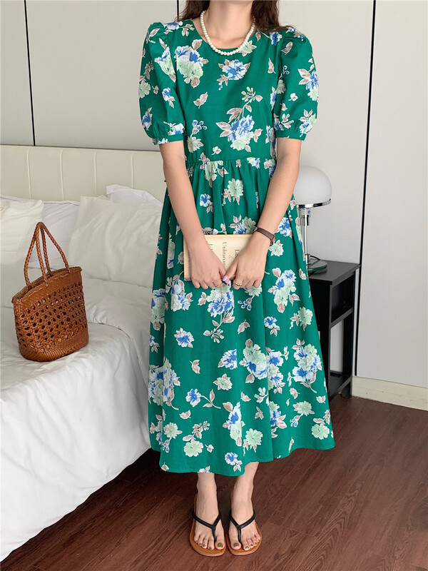 [m-canvas] Korean flower Pleated Dress 78262# lwy