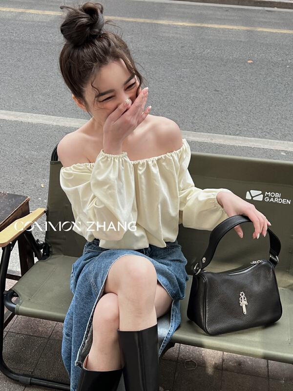 New year in early spring! [CZ Zhang] high sense slit medium length denim skirt 72005# XYJ