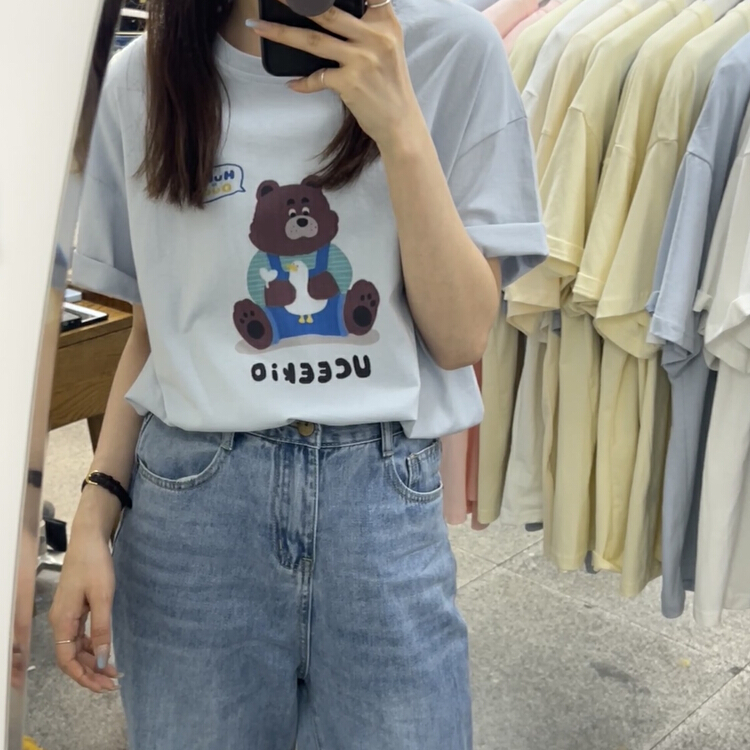 [Li Bai] Cartoon Bear print short sleeve T-shirt 2608-9# ll