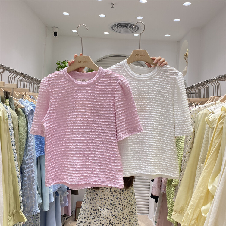New year in early spring! [of white] Korean heavy industry hollow out short sleeve T-shirt 881155# hjy