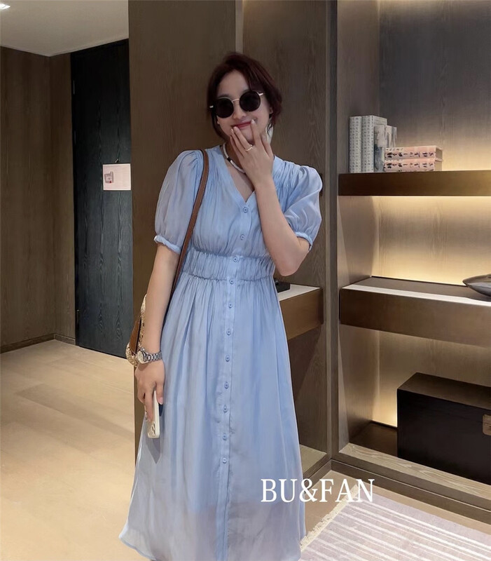 [Bu & fan] V-neck single breasted fashion dress 99002# zxl