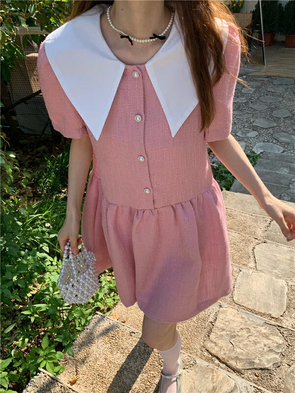 【及時雨】韓風ins氣質甜美小香風撞色連衣裙  40430#  WPL