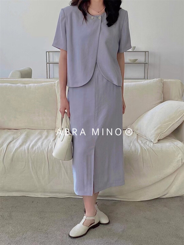 [Abra] temperament loose short sleeve short coat + Tencel skirt two piece suit 89028\xj