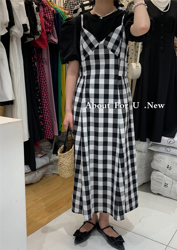 [about for u] French retro pastoral style long suspender dress 66201# lwy