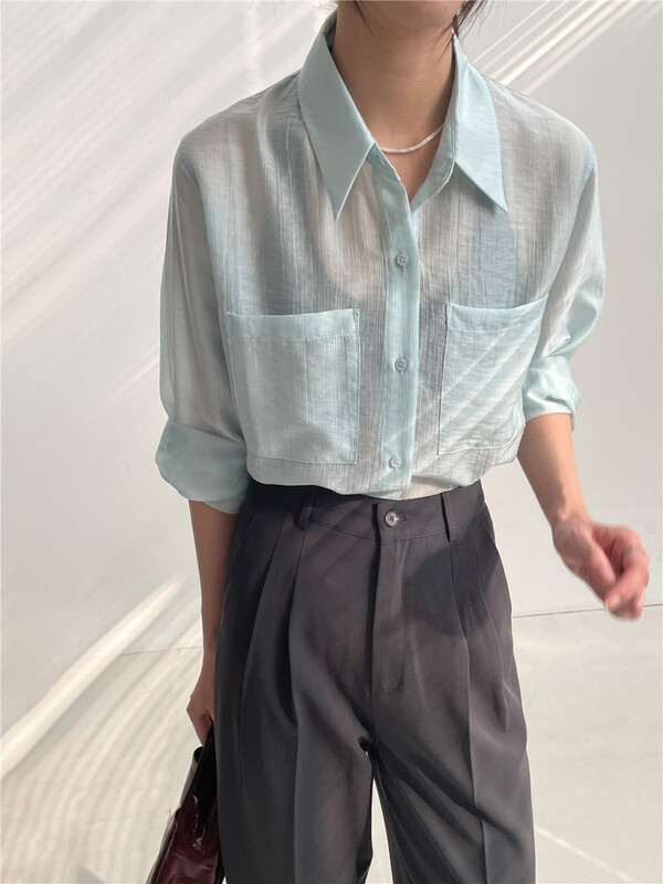New year in early spring! [clean space] Korean solid color, versatile temperament, high sense shirt 30228# CLS