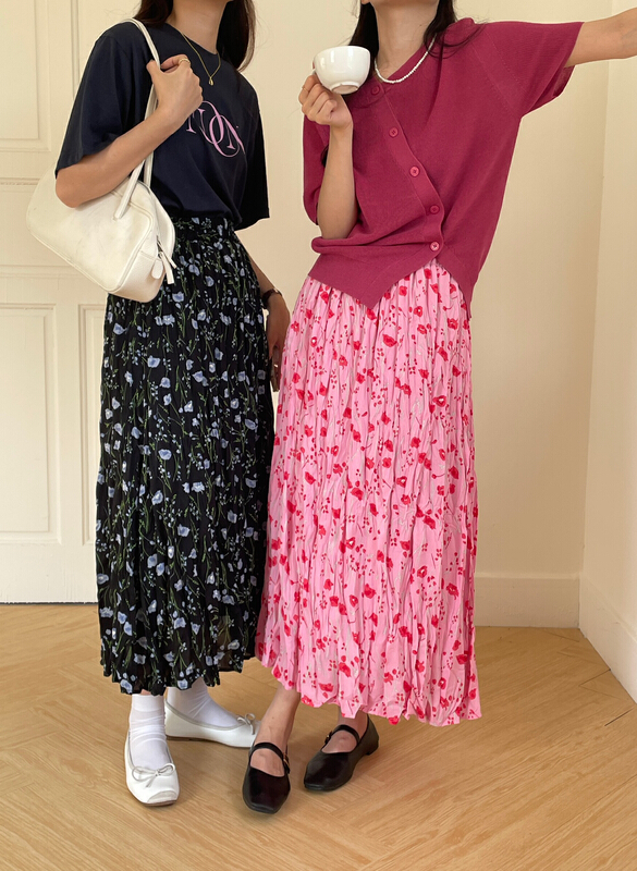 New in early summer! [Hello September] twist pleated flower fashion versatile skirt h2540# CLS