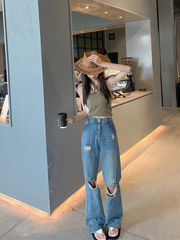 New in early summer! [h.max] baggy jeans with irregular holes c7012\ozq
