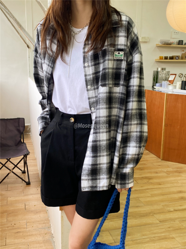 New year in early spring! [moss queen] fashion check loose shirt 50089# ZSY