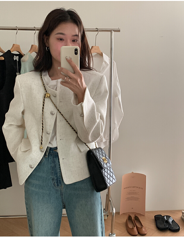 goods in stock! New year in early spring! [the mind] round neck color contrast small fragrance short coat 60151# jhy