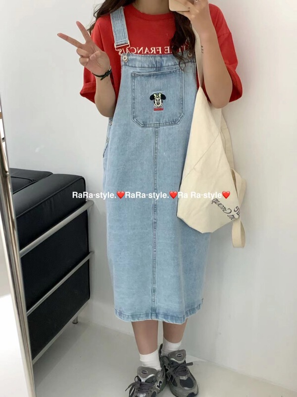 [rara] Korean loose cartoon Mickey embroidery strap skirt 3705# LSL
