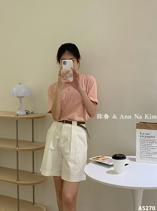 In early summer! [Mi Xiang] simple pocket fashion short sleeve T-shirt 5270\hjy