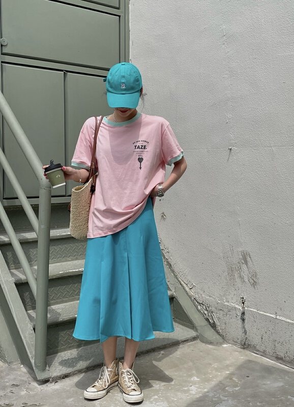 New in early summer! [July] front and back letters contrast color short sleeve T-shirt 1122# zxx
