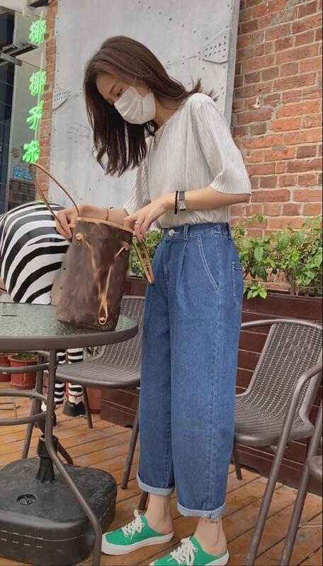 New in early summer! [yuan color] Elastic Waist Wide Leg slim casual pants 501# LSW