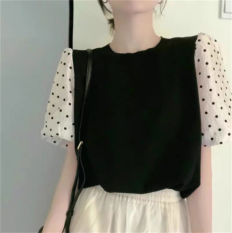 [Weika] Han Xibo dot print stitching sweater 8225# lwy