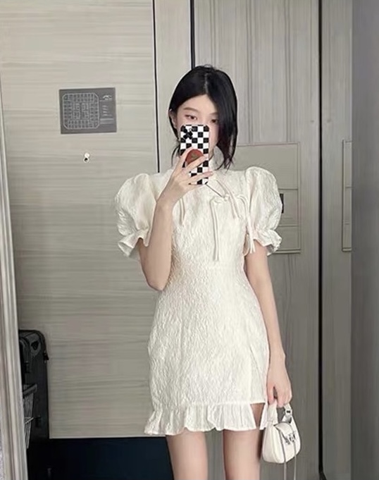 New in early summer! [Linna] national style stand collar buckle dress 124582# zxx