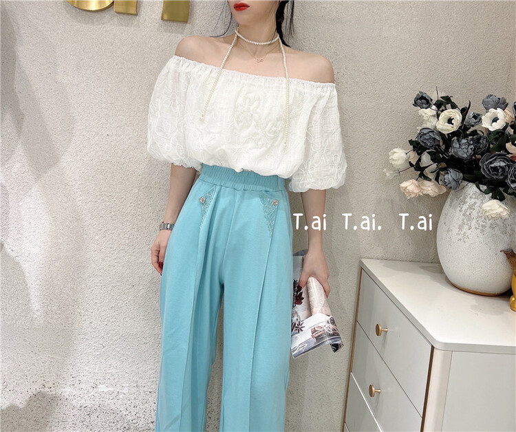 [t.ai] French one shoulder embroidery blouse 10066# zxx