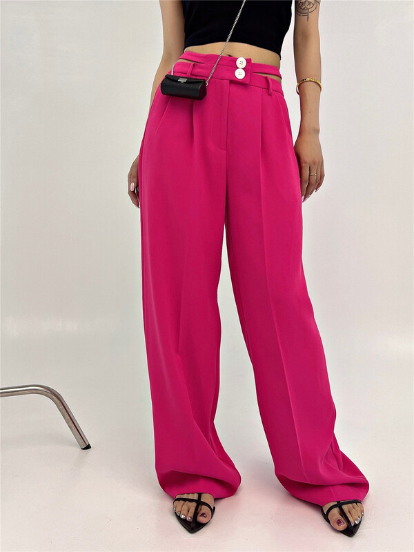 New in early summer! [D2] high waist hollow out straight tube shows thin and versatile casual pants 2205033# CSX