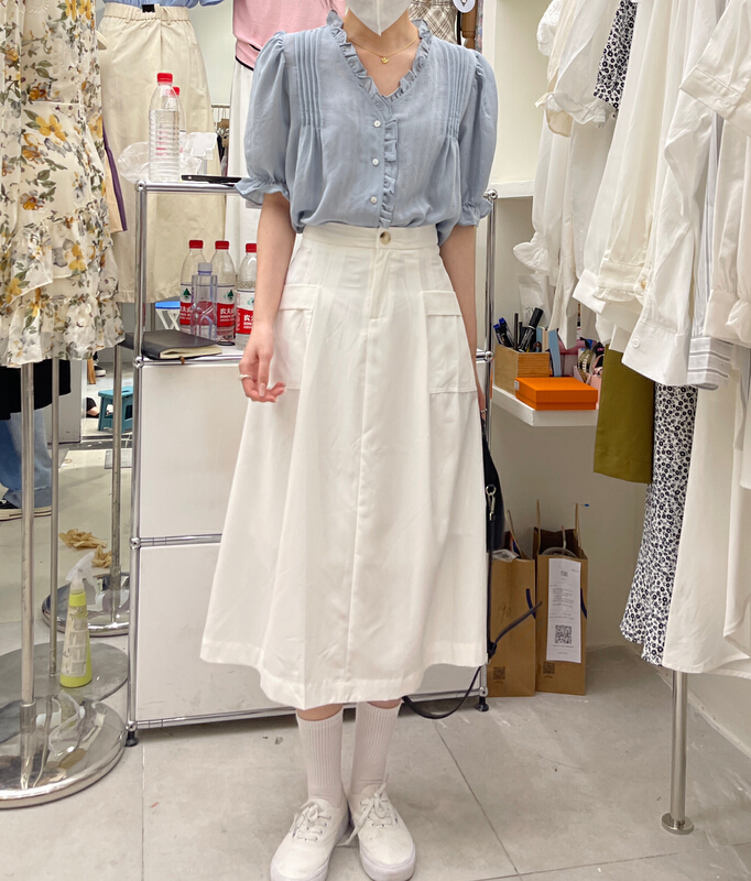 [uone] pleated ear design button up blouse 0079895# LSL