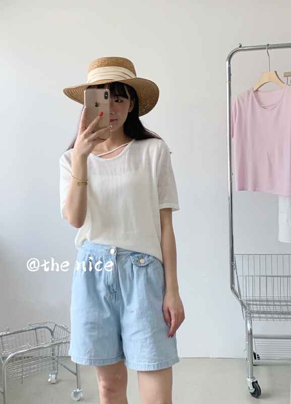 goods in stock! [the nice] design sense u collar collarbone short sleeve shirt 00229# hjy
