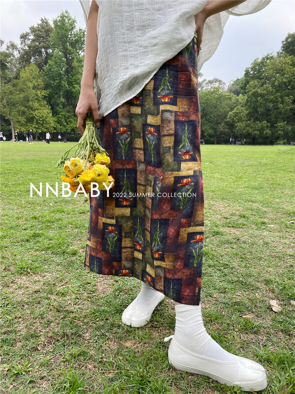 [nnbaby] Vintage oil painting versatile fashion skirt xy569# CLS